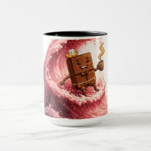 Cute Surfing Chocolate and Coffee Pink Strawberry 