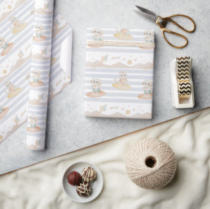 Cute Surfing Dog and Cat Wrapping Paper