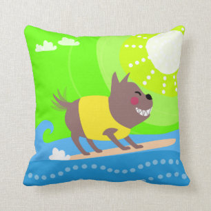 Cute Surfing Dog Throw Pillow