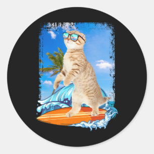 Cute Surfing Hawaiian Cat Lover Surfer Beach Summe Classic Round Sticker