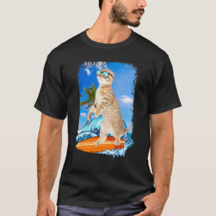Cute Surfing Hawaiian Cat Surfer Beach Summer Vac T-Shirt