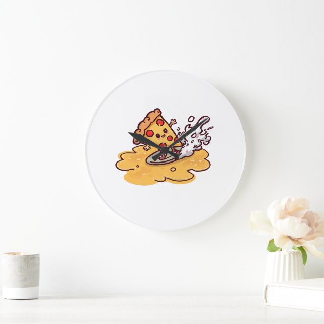 Cute Surfing Pizza Slice Wall Clock (Home)
