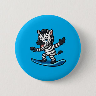Cute Surfing Zebra Funny Animal Beach Summer Vibes 2 Inch Round Button