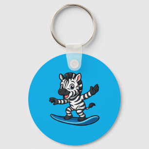 Cute Surfing Zebra Funny Animal Beach Summer Vibes Keychain