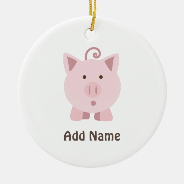 Cute Surprised Pig Ceramic Ornament (Front)