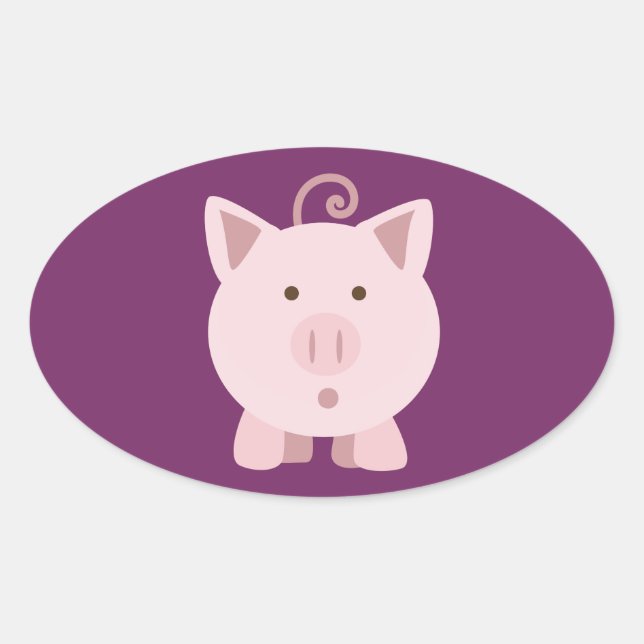 Cute Surprised Pig Oval Sticker (Front)