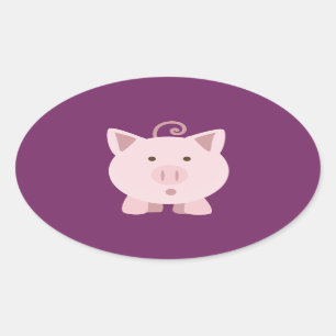 Cute Surprised Pig Oval Sticker