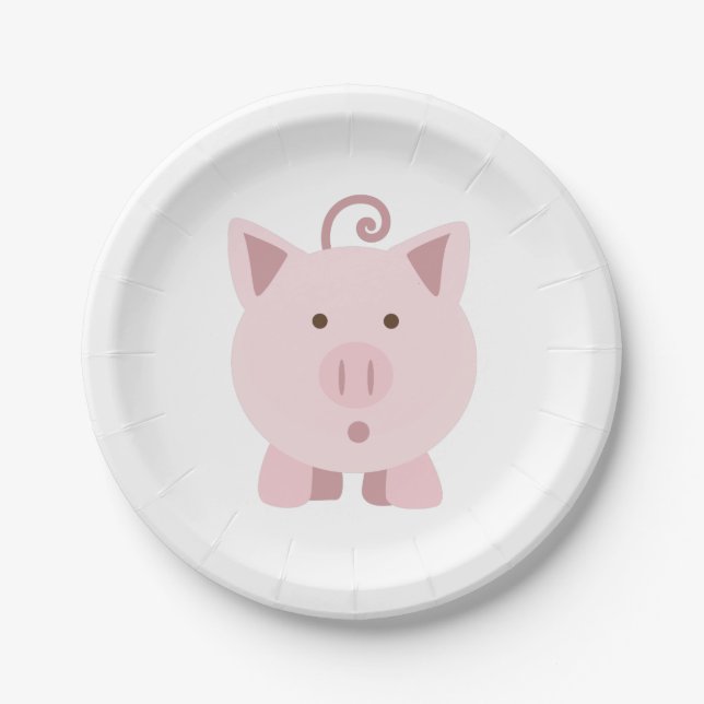 Cute Surprised Pig Paper Plate (Front)