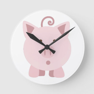Cute Surprised Pig Round Clock