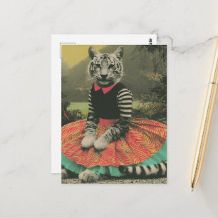 Cute Surreal Tiger in Human Clothes Postcard