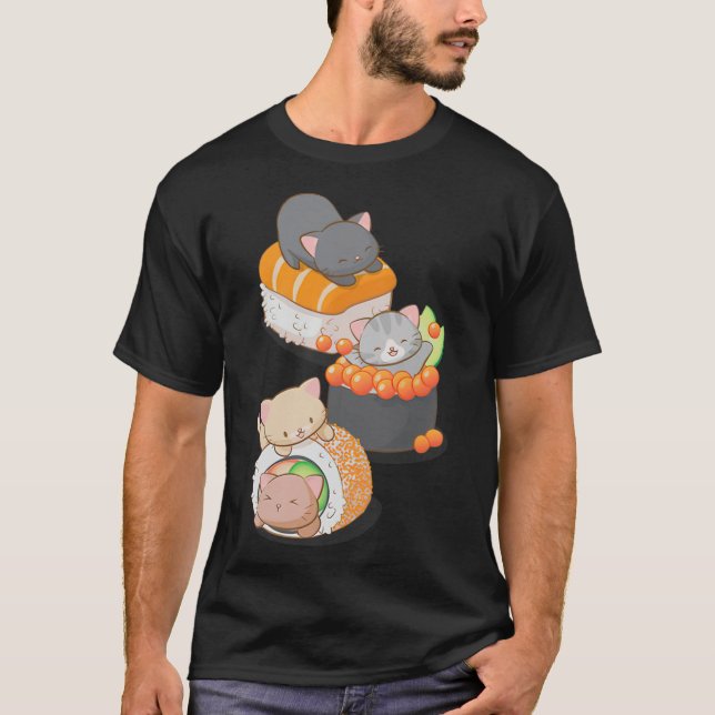 Cute Sushi Cat Kawaii Japanese Sushi Cat Otaku Kaw T-Shirt (Front)