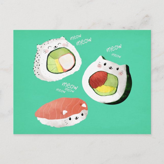 Cute Sushi Cat Postcard (Front)