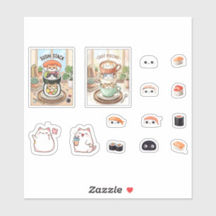 Cute Sushi Cat Sticker Set – Kawaii Cats, Coffee C