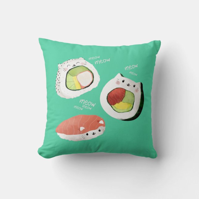 Cute Sushi Cat Throw Pillow (Front)