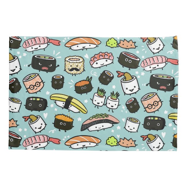 Cute Sushi Characters | Kawaii Sushi Patterned Pillowcase (Back)