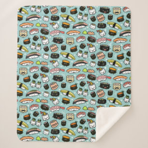 Cute Sushi Characters   Kawaii Sushi Patterned Sherpa Blanket