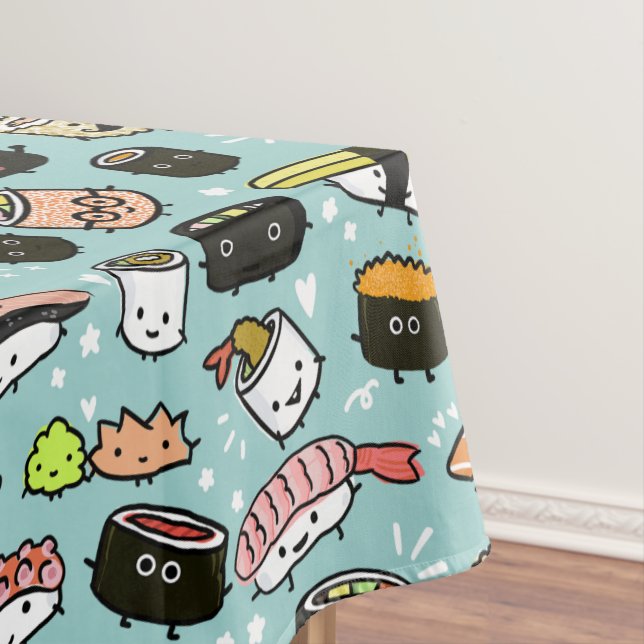 Cute Sushi Characters | Kawaii Sushi Patterned Tablecloth (In Situ)