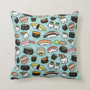 Cute Sushi Characters Kawaii Sushi Patterned Throw Pillow