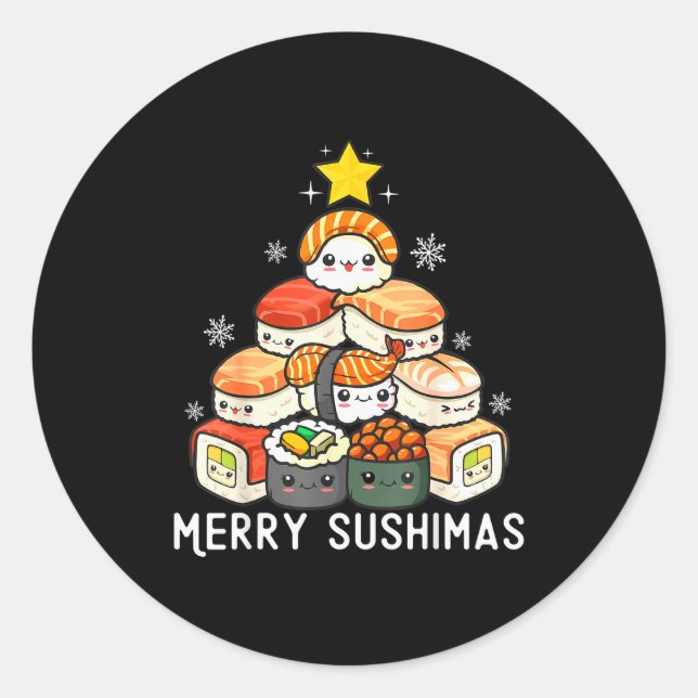Cute Sushi Christmas Tree Fast For Food Lover Men  Classic Round Sticker (Front)