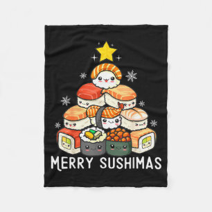Cute Sushi Christmas Tree Fast For Food Lover Men Fleece Blanket