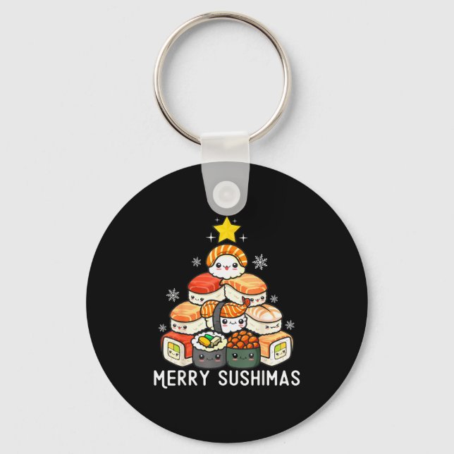 Cute Sushi Christmas Tree Fast For Food Lover Men  Keychain (Front)