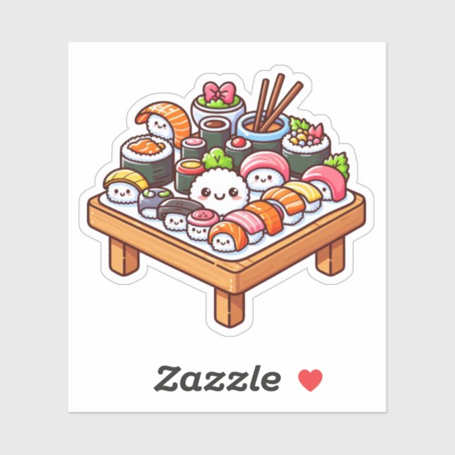 Cute Sushi Feast Custom-Cut Vinyl Stickers (Sheet)