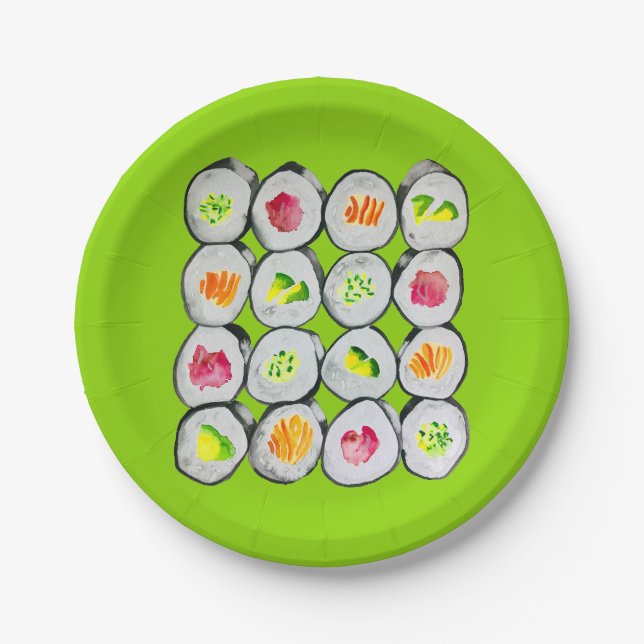 Cute sushi illustration art paper plate (Front)