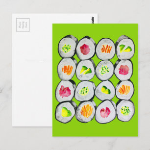 Cute sushi illustration art postcard