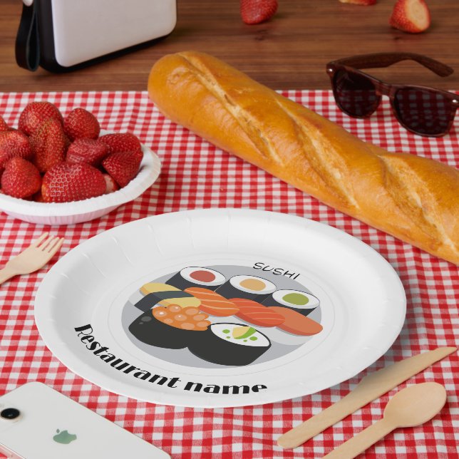 Cute Sushi Japan food gradient Personalized Name Paper Plate (Picnic)