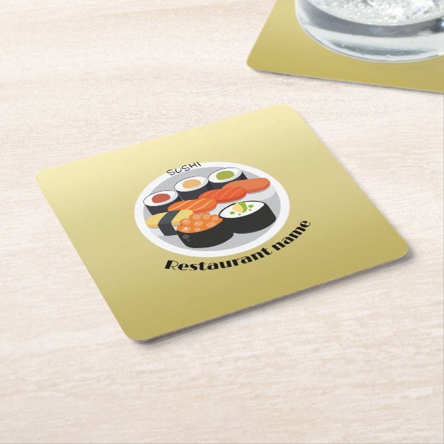 Cute Sushi Japan food gradient Personalized Name Square Paper Coaster (Angled)