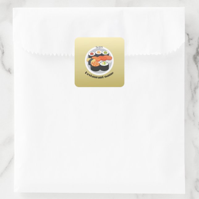 Cute Sushi Japan food gradient Personalized Name Square Sticker (Bag)
