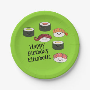 Cute Sushi Kids 1st Birthday Party Paper Plate