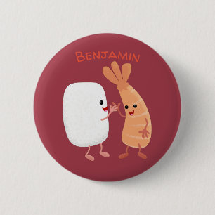 Cute sushi rice prawn friends cartoon 2 inch round button
