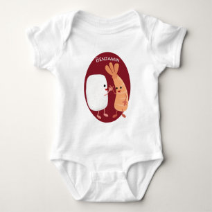 Cute sushi rice prawn friends cartoon baby bodysuit