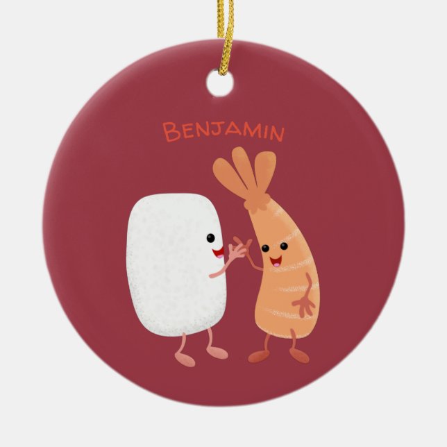 Cute sushi rice prawn friends cartoon ceramic ornament (Front)