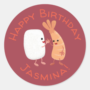 Cute sushi rice prawn friends cartoon classic round sticker