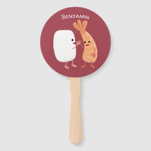 Cute sushi rice prawn friends cartoon hand fan
