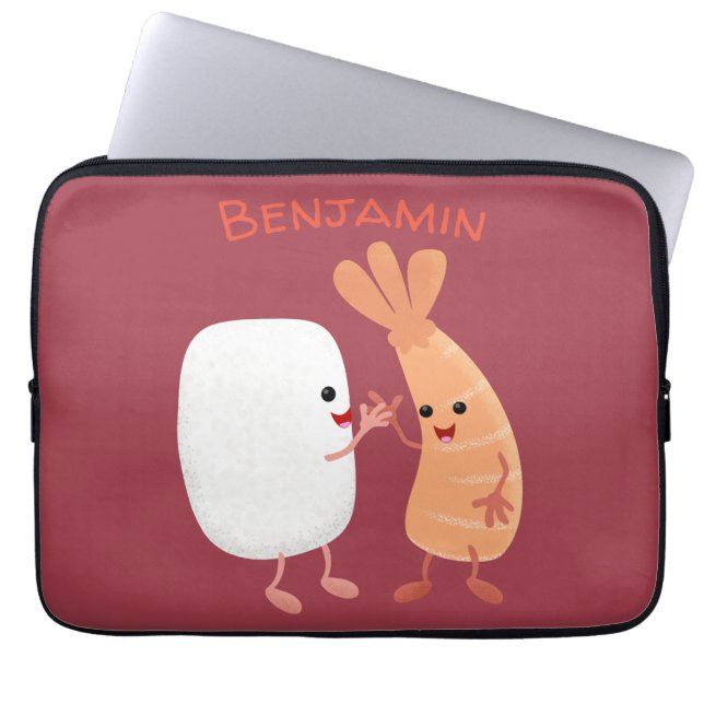 Cute sushi rice prawn friends cartoon laptop sleeve (Front)