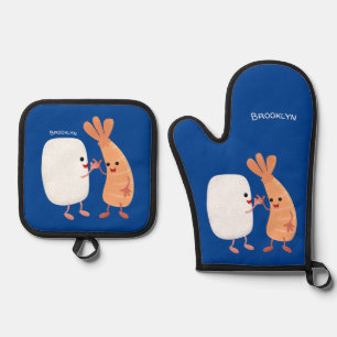 Cute sushi rice prawn friends cartoon oven mitt & pot holder set