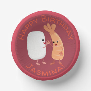 Cute sushi rice prawn friends cartoon paper plate