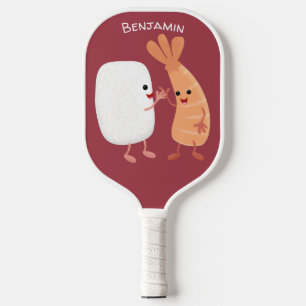 Cute sushi rice prawn friends cartoon  pickleball paddle