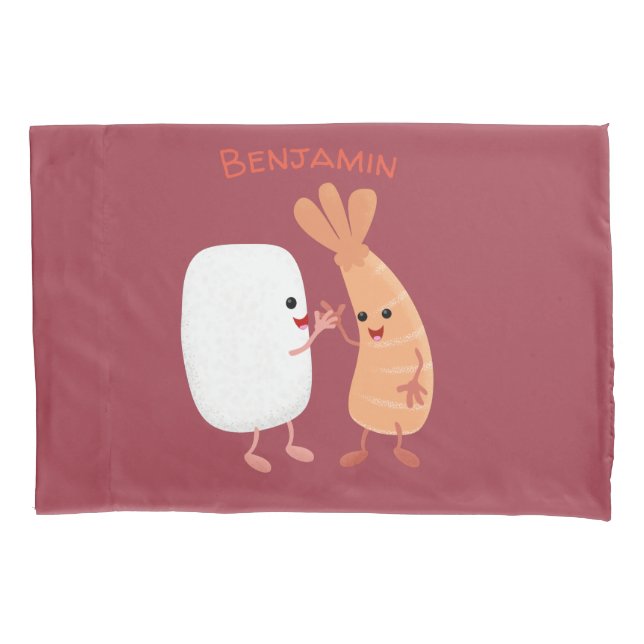 Cute sushi rice prawn friends cartoon pillowcase (Front)