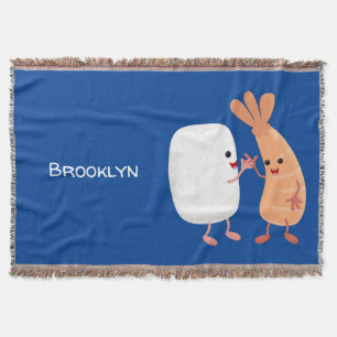 Cute sushi rice prawn friends cartoon throw blanket