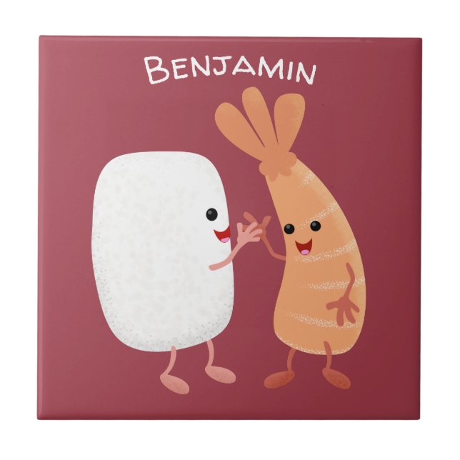 Cute sushi rice prawn friends cartoon tile (Front)