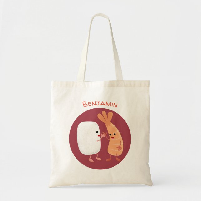 Cute sushi rice prawn friends cartoon tote bag (Front)