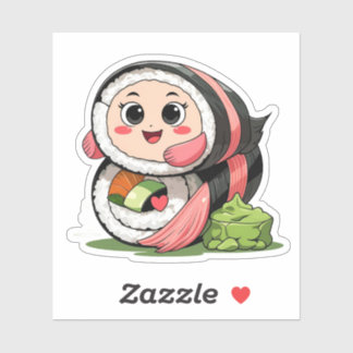 Cute Sushi Roll Hugging Wasabi Sticker with Big Ey