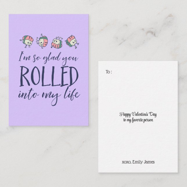 Cute Sushi Roll Pun Funny Kids Valentine's Day Card (Front/Back)