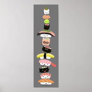 Cute Sushi Stack - Tower of Kawaii Sushi Friends Poster