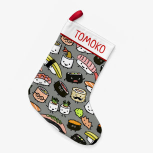 Cute Sushi with Custom Text Small Christmas Stocking
