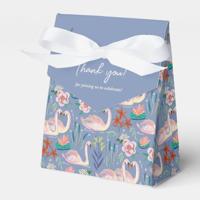 Cute Swan Bird Elegant Blue & Pink Baby Shower Favor Box (Front Side)